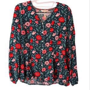 Matilda Jane Green Yesteryear Peplum Button Up Floral Green Top Size Medium